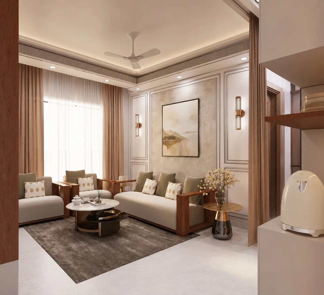 Case Nova interior project — living room design, alternate view